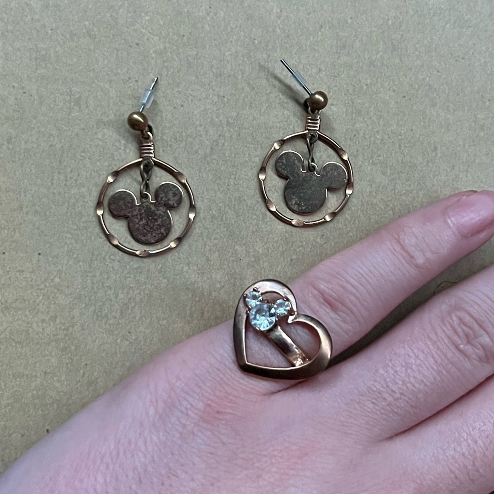 Gold Mickey Earrings + ring